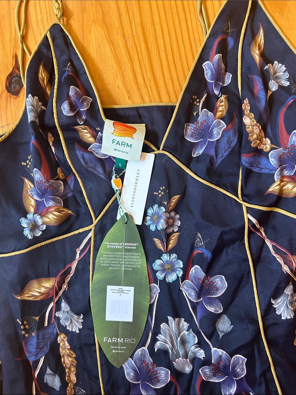 FARM Rio Navy Maxi Dress with Gold and Purple Floral Print - Picture 3 of 11